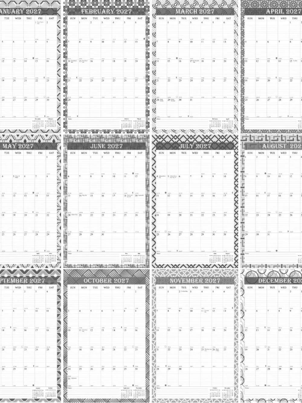 2027 Wall Calendar Spiral-bound Twin-Wire Binding - 12 Months 11